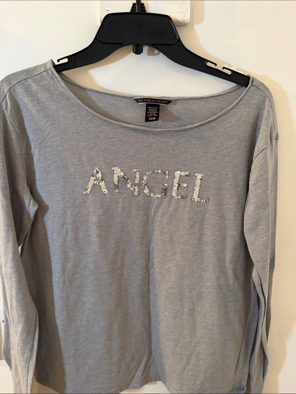Victoria's Secret Gray 'ANGEL' Sequin Long Sleeve Tee